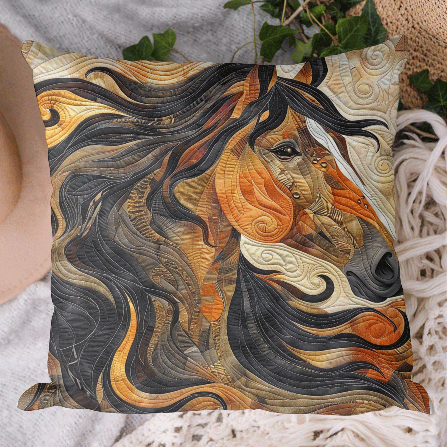 Abstract Horse Quilted Pillow Case Christmas Gifts For Horse Owners