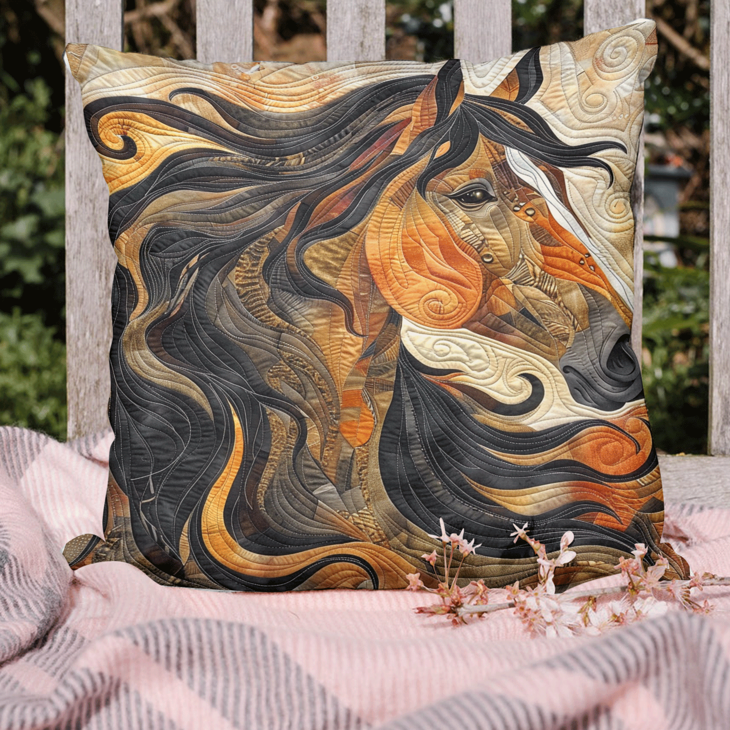 Abstract Horse Quilted Pillow Case Christmas Gifts For Horse Owners