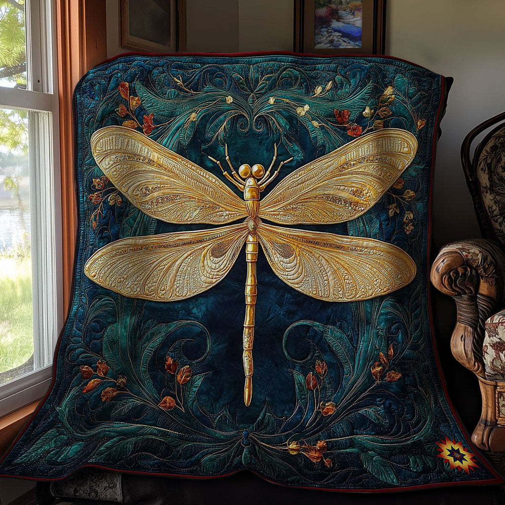 Abstract Gold Dragonfly Quilt Blanket Nice Throw Blanket Dragonfly Gift Items