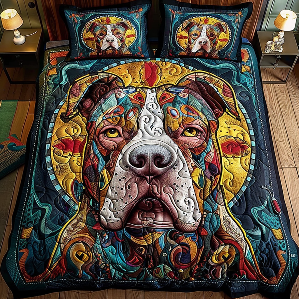 Abstract Pitbull Duvet Cover Set Quilt Bedding Set Bedspread Xmas Present For Dog Lovers