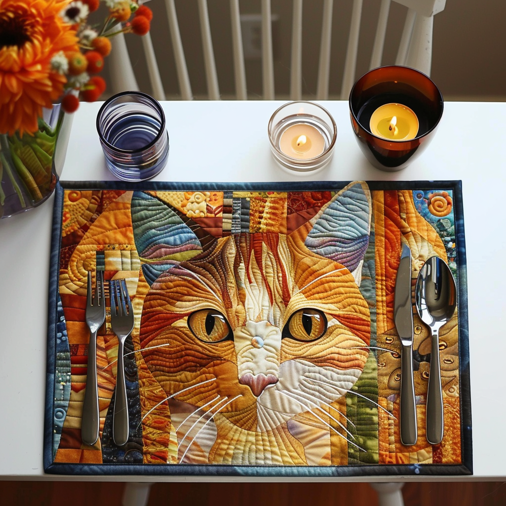 Abstract Mosaic Cat Quilted Placemat Cat Items Christmas Gifts For Cat Lovers