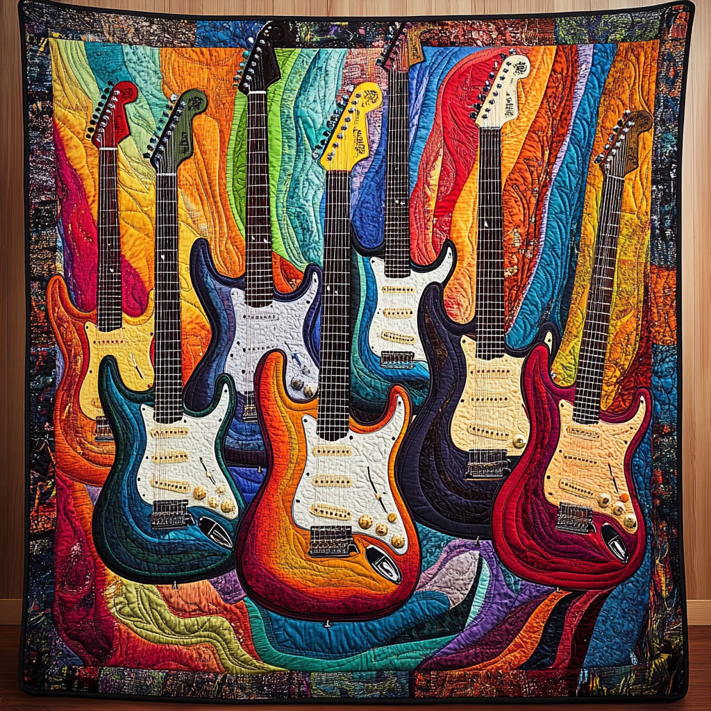 Abstract Guitar Quilt Blanket Guitar Father’s Day Gifts
